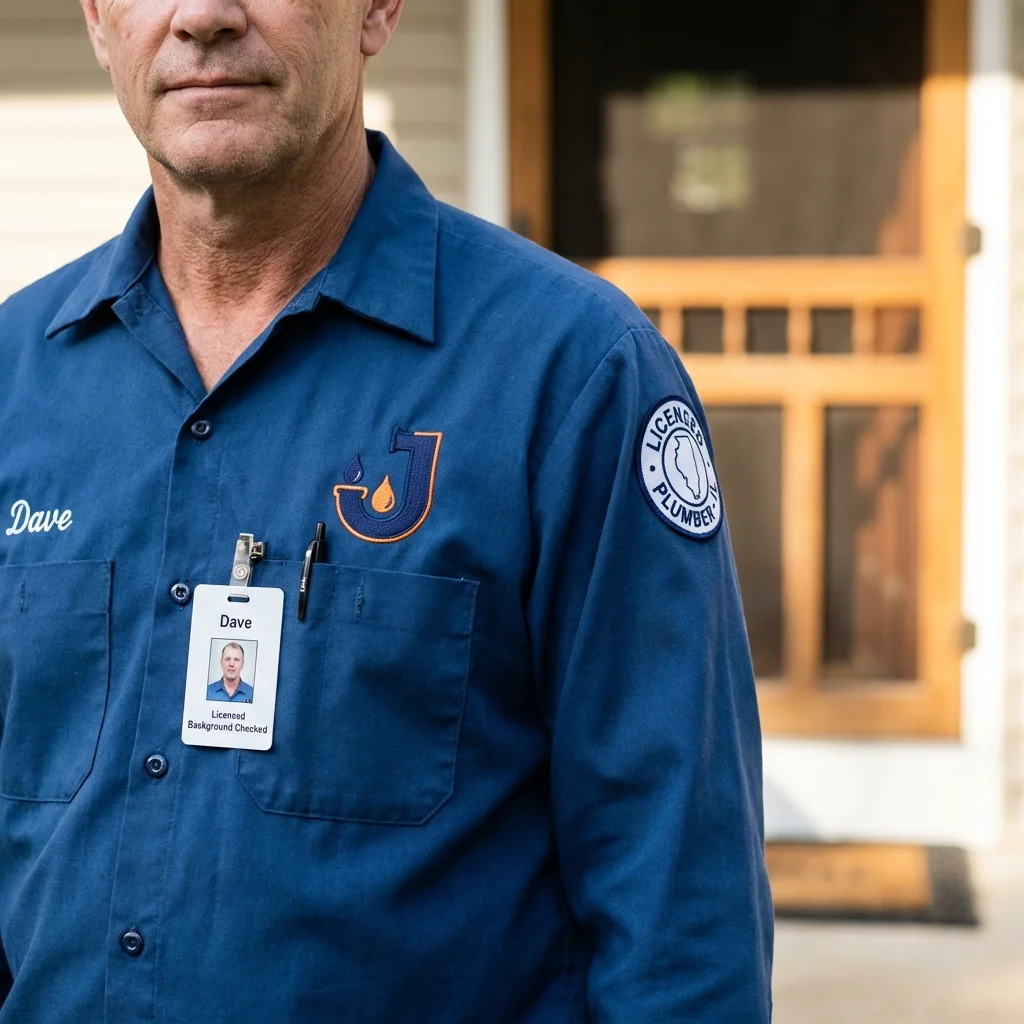 Licensed plumber showing ID badge in Kearny, AZ