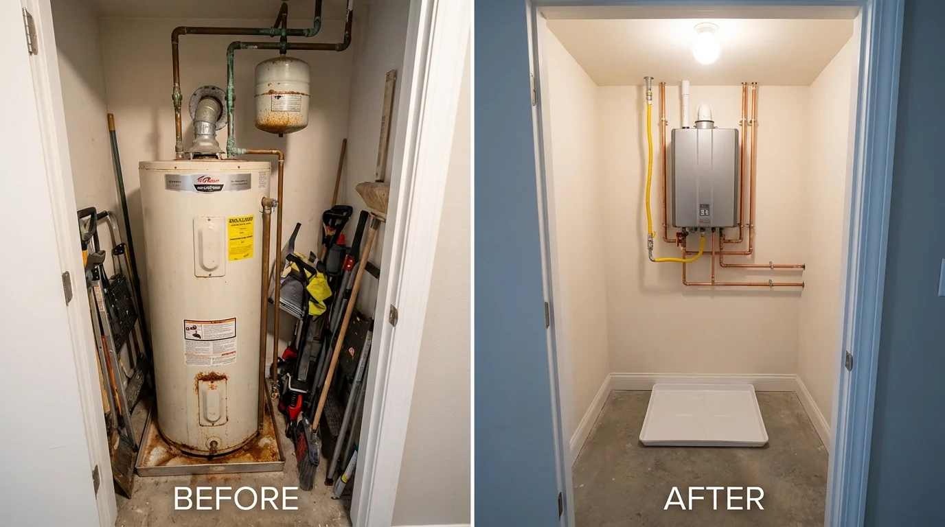 Tank water heater versus wall-mounted tankless unit comparison for Kearny, AZ homeowners