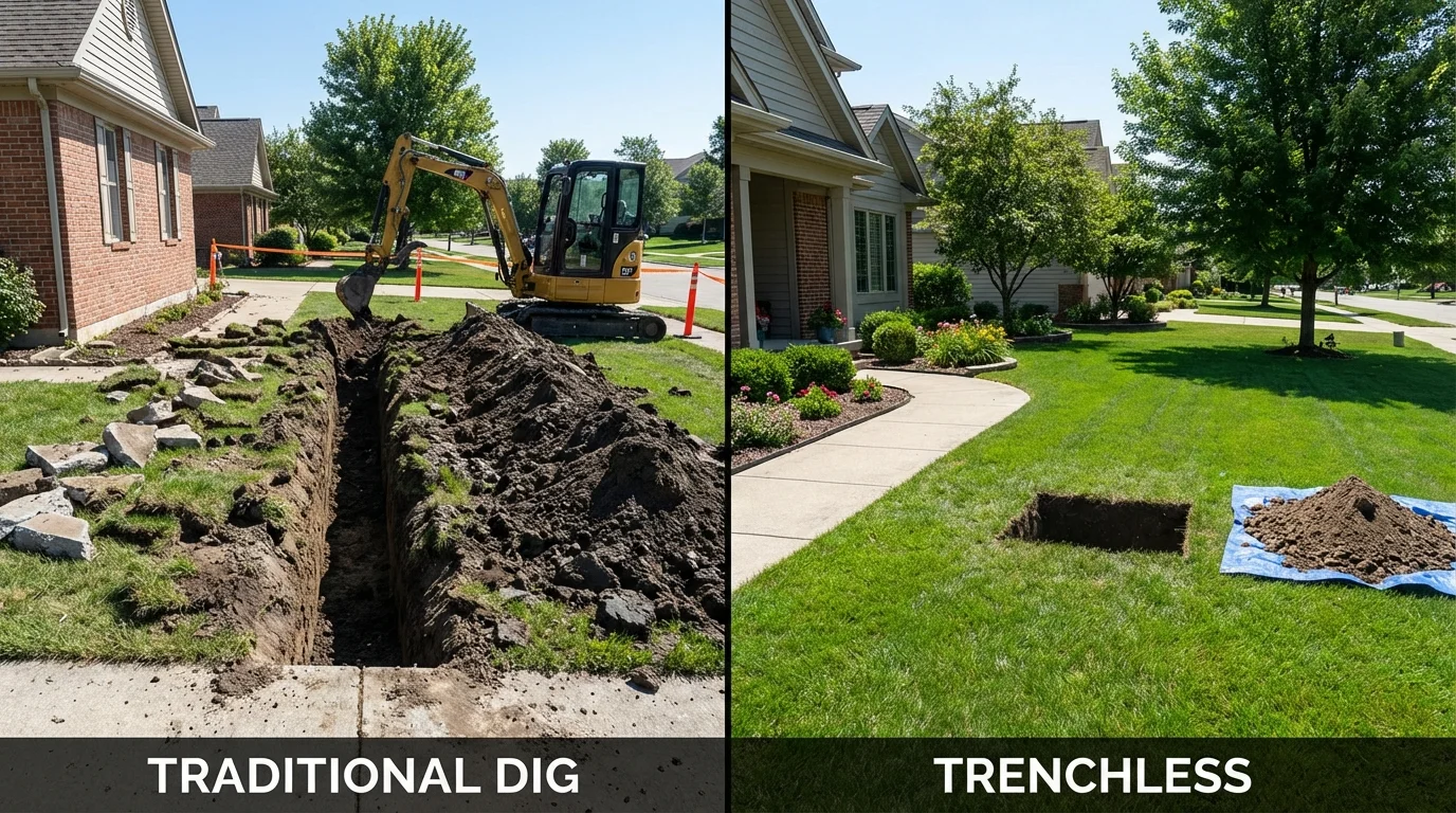 Trenchless sewer repair with minimal yard damage versus traditional excavation in Kearny, AZ